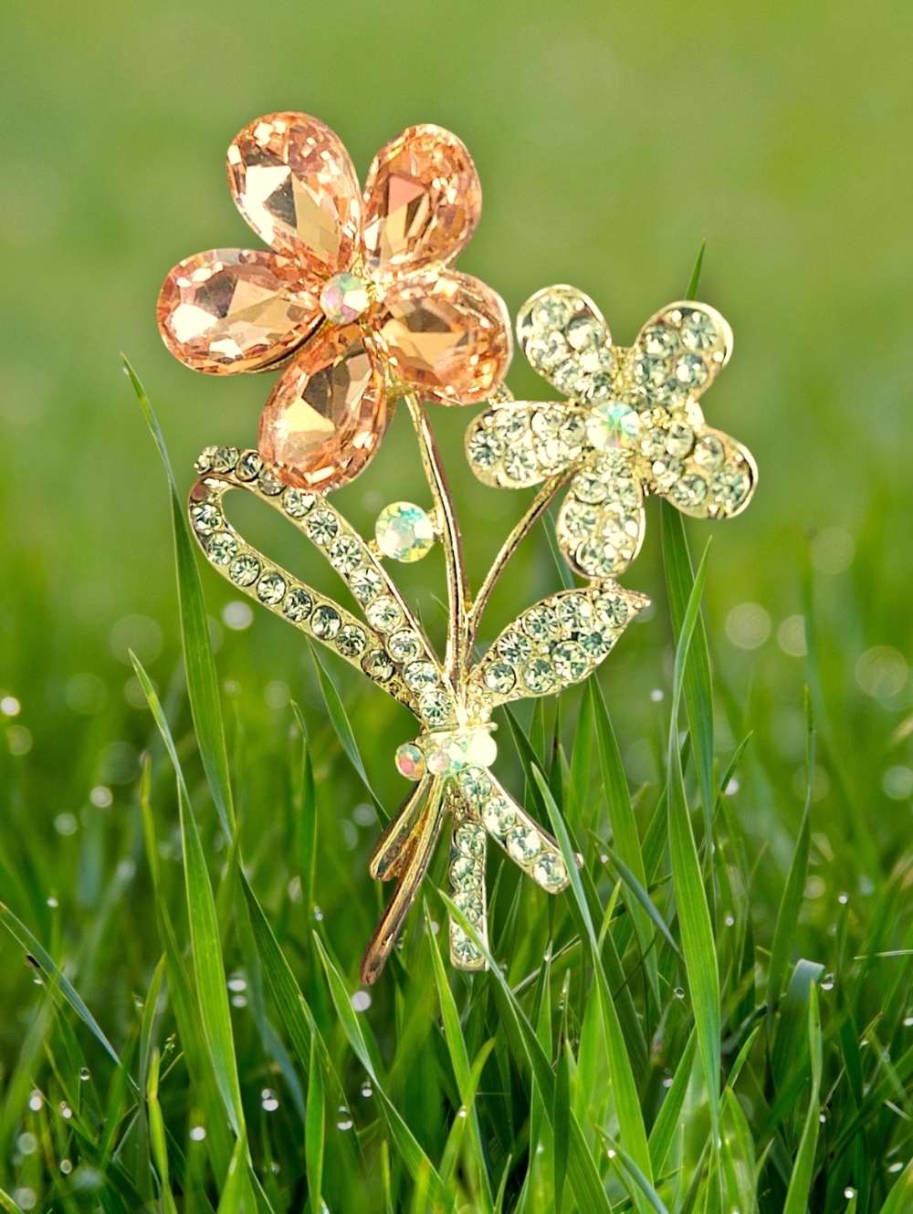 Peach Crystal Flower Brooch